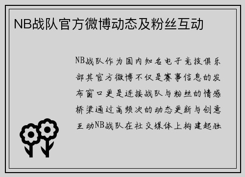 NB战队官方微博动态及粉丝互动