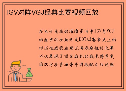 IGV对阵VGJ经典比赛视频回放